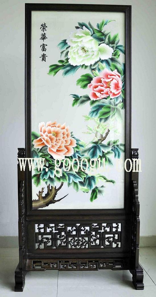 牡丹刺繡雙面繡，榮華富貴雙面繡玄關(guān)屏風(fēng)，蘇州手工刺繡繡品