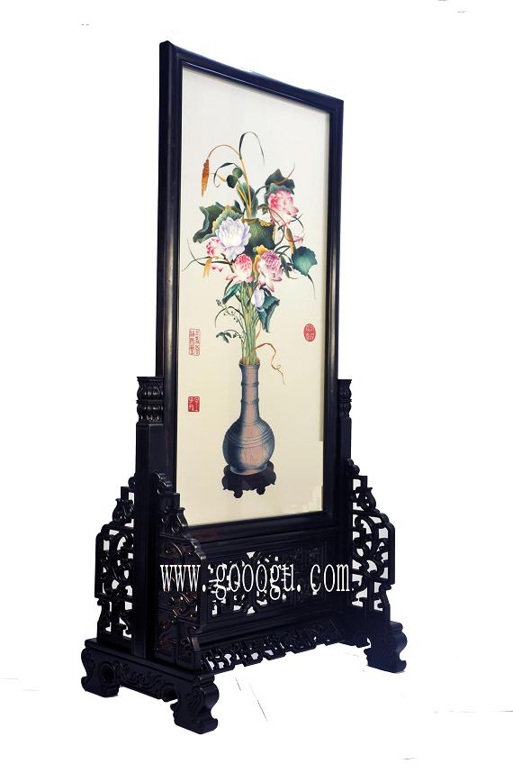 精品蘇繡、紫檀木架、郎世寧傳世名畫(huà)聚瑞圖
