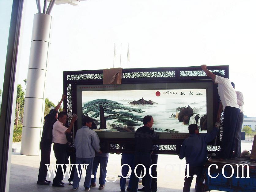 馬鋼山中鋼集團(tuán)蘇繡屏風(fēng)，刺繡屏風(fēng)，迎客松屏風(fēng)